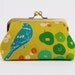 Bag pouch - Echino red bird on green sprouts - metal frame pouch