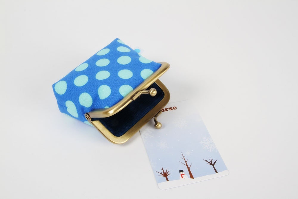 Deep mum - Ta dots in breeze - metal frame purse