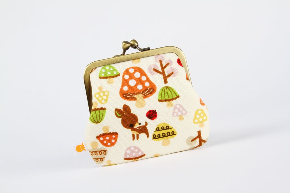 Siamese - Kawaii deer and mushroom in pumpkin - double metal frame purse