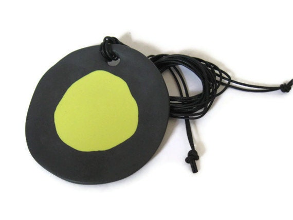 Resin Necklace Pendant - Charcoal/Chartreuse Lilly pad