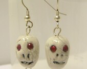 Clay Bead Earrings (Silver) - Skulls (Red Eyes)