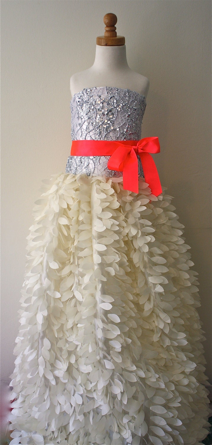 The Award Show Flower Girl Dress- Custom Color Requests Available (Seen her in Ivory, Silver and Fluorescent Coral)
