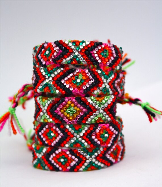SALE- The Original Swarovski Crystal Friendship Bracelet- Tulip Design ( Red, Green, Pink & Black)