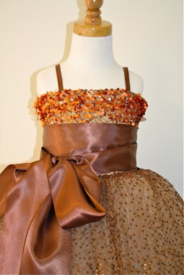 Copper Constellation Flower Girl Dress-  Chocolate Brown Sash Example