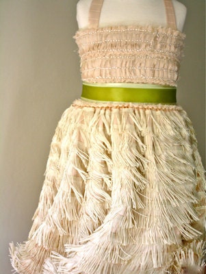 Pale Pink Vera Flapper Flower Girl Dress- With Stem Green Sash Example