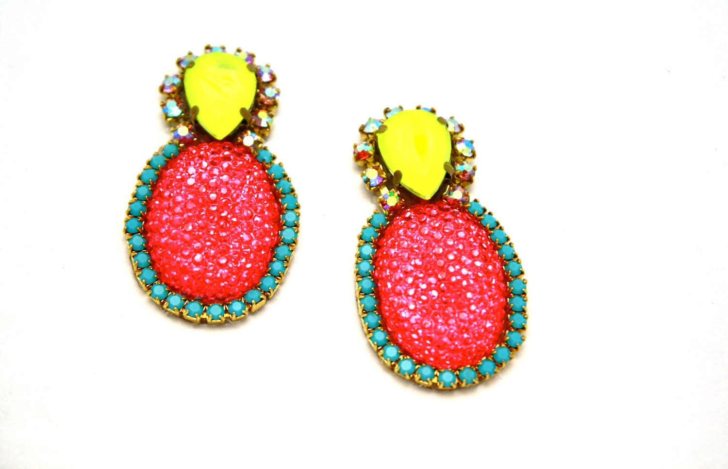 Mini One of a Kind Earrings- Hand Dyed Vintage Crystal Bubbles-  Tabitha