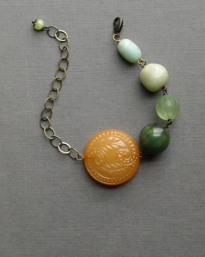 last one - orange grove bracelet - vintage lucite and brass