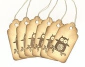 Owl Hand Stamped Large Scallop Die Cut Hang Tags (Set of 6) Favor Tags