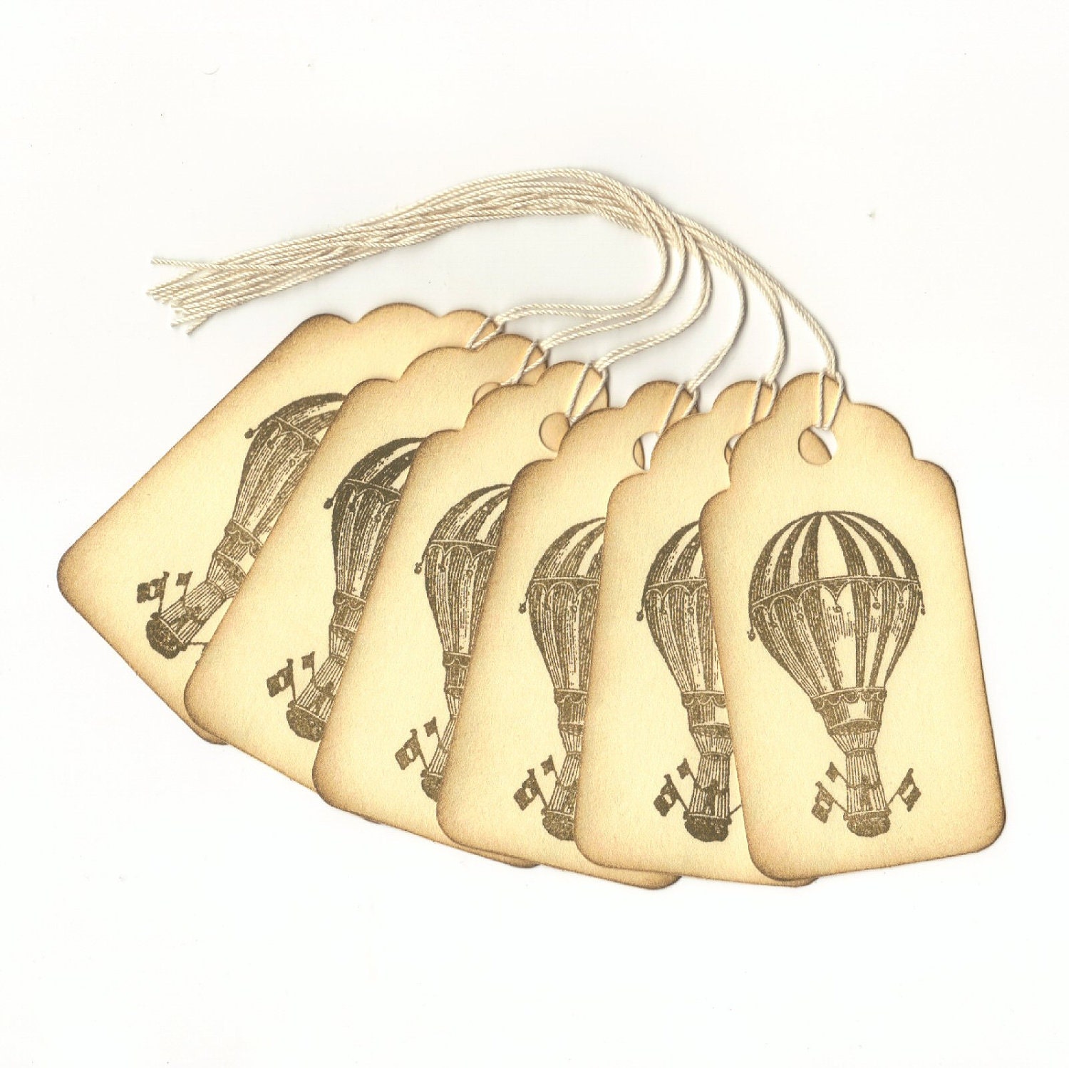Hot Air Balloon Hand Stamped Large Scallop Die Cut Hang Tags (Set of 6) Wish Tree Tags