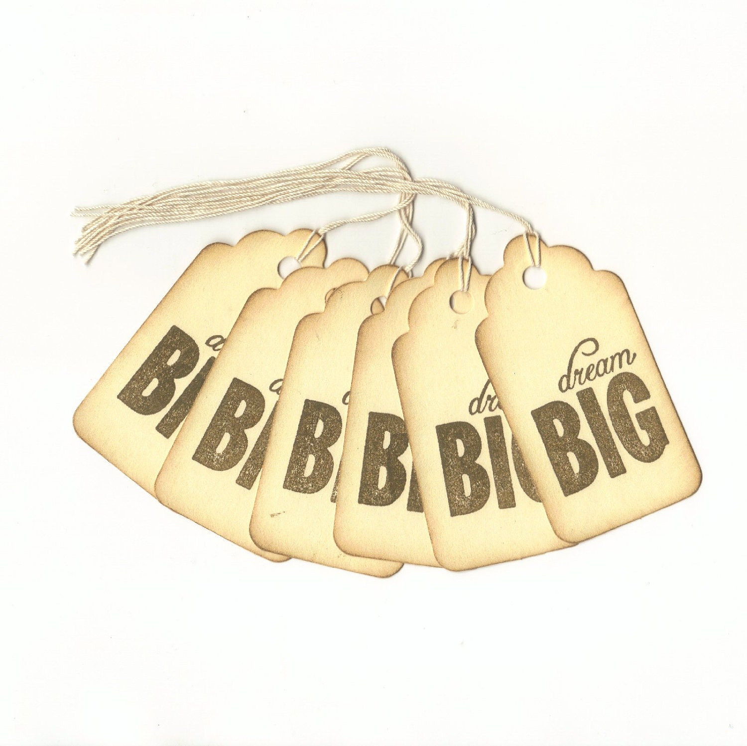 Dream Big Hand Stamped Large Scallop Die Cut Hang Tags (Set of 6) Wish Tree Tags