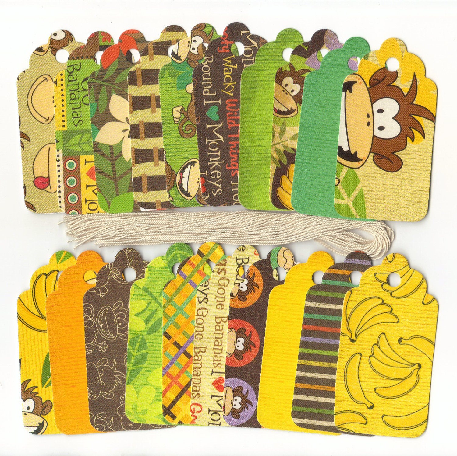 GIFT HANG TAGS - Cheekee Monkey Collection Large Scallop Die Cut Tags (20)