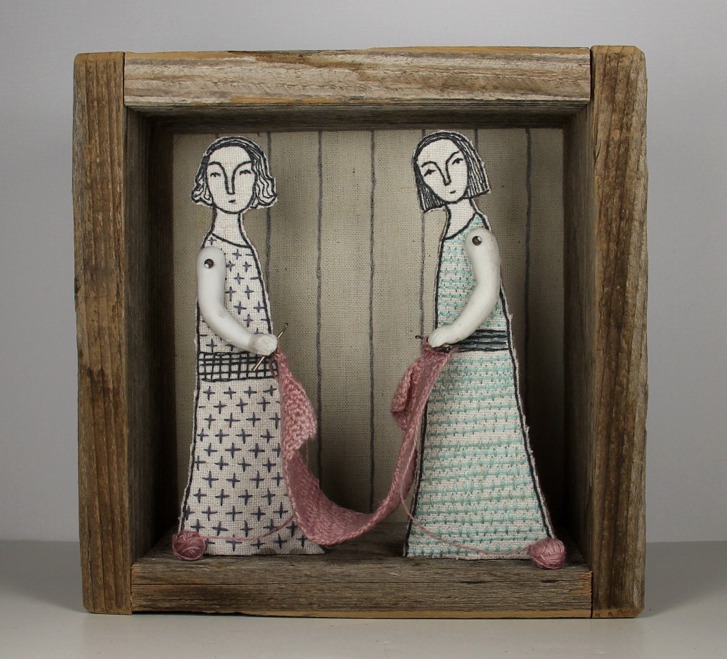 hand embroidery diorama - shawl story part 1 textile art fiber art