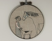 hand embroidery-girl with her horse and goat - MarysGranddaughter