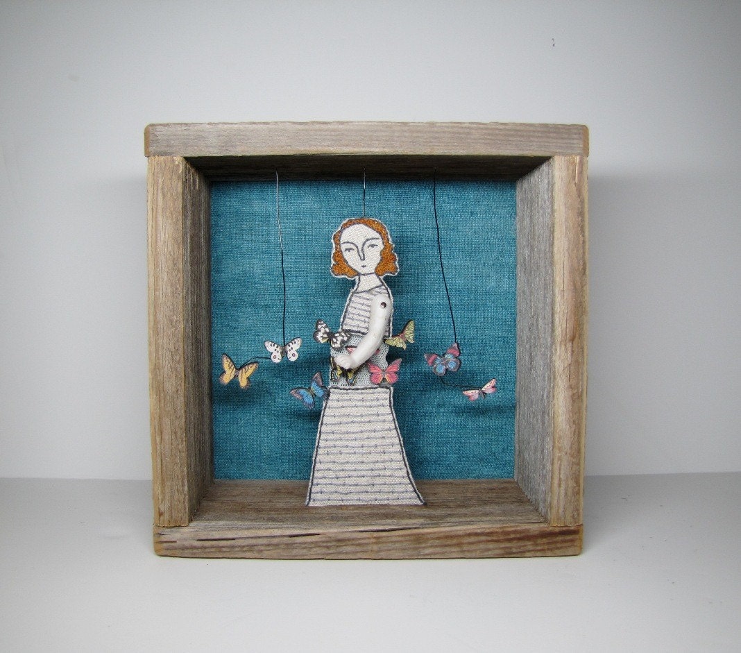 butterflies II - embroidered diorama