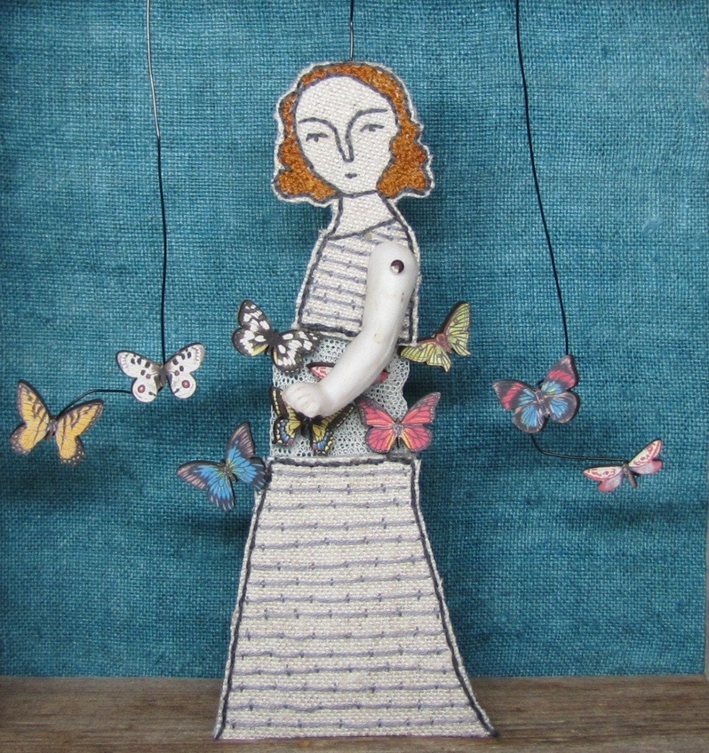butterflies II - embroidered diorama