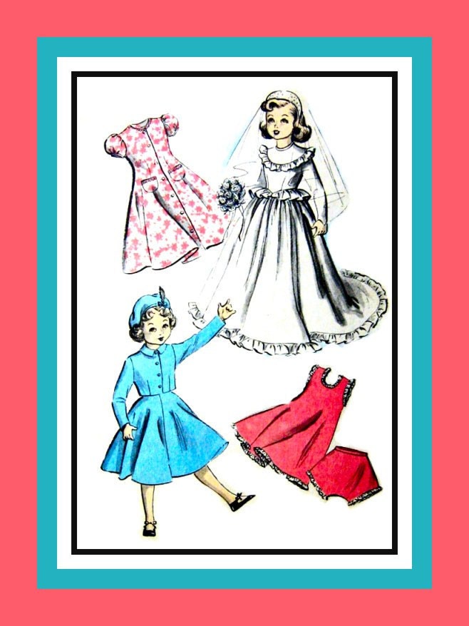 Vintage 1940s- Doll Wedding Trousseau Wardrobe -Sewing Pattern -Wedding Gown -Veil -Tiara -Dress- Slip- Panties- Dress -Suit- Hat Rare