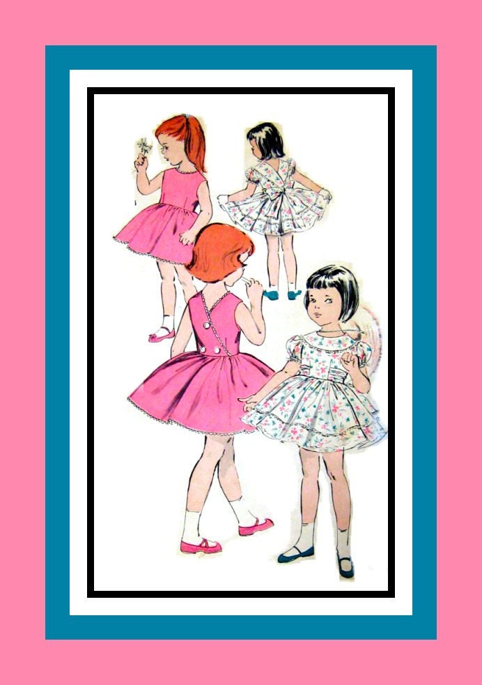 Vintage 1950s -Sweetie Pie Toddler Girl Dress -Sewing Pattern- Surplice Back- Big Back Bow- Full Twirl Skirt -Rick Rack- Size 4 - Rare