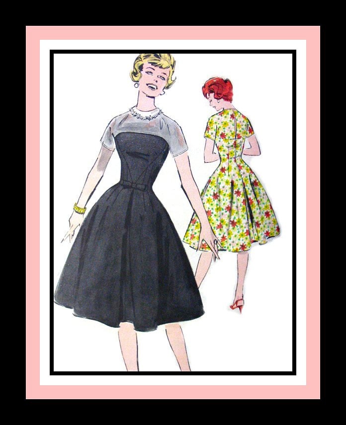 Vintage 1950s -After Five Bouffant Dress -Sewing Pattern- Sheer Front Yoke & Back Contrast- Bustier Style Bodice- Size 13 -Mega Rare