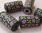 Polymer clay beads - pink floral