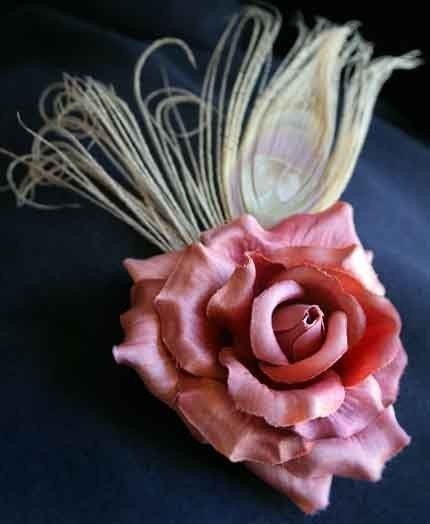 Lady Love Pink Rose and Cream Peacock Feather Hair Fascinator