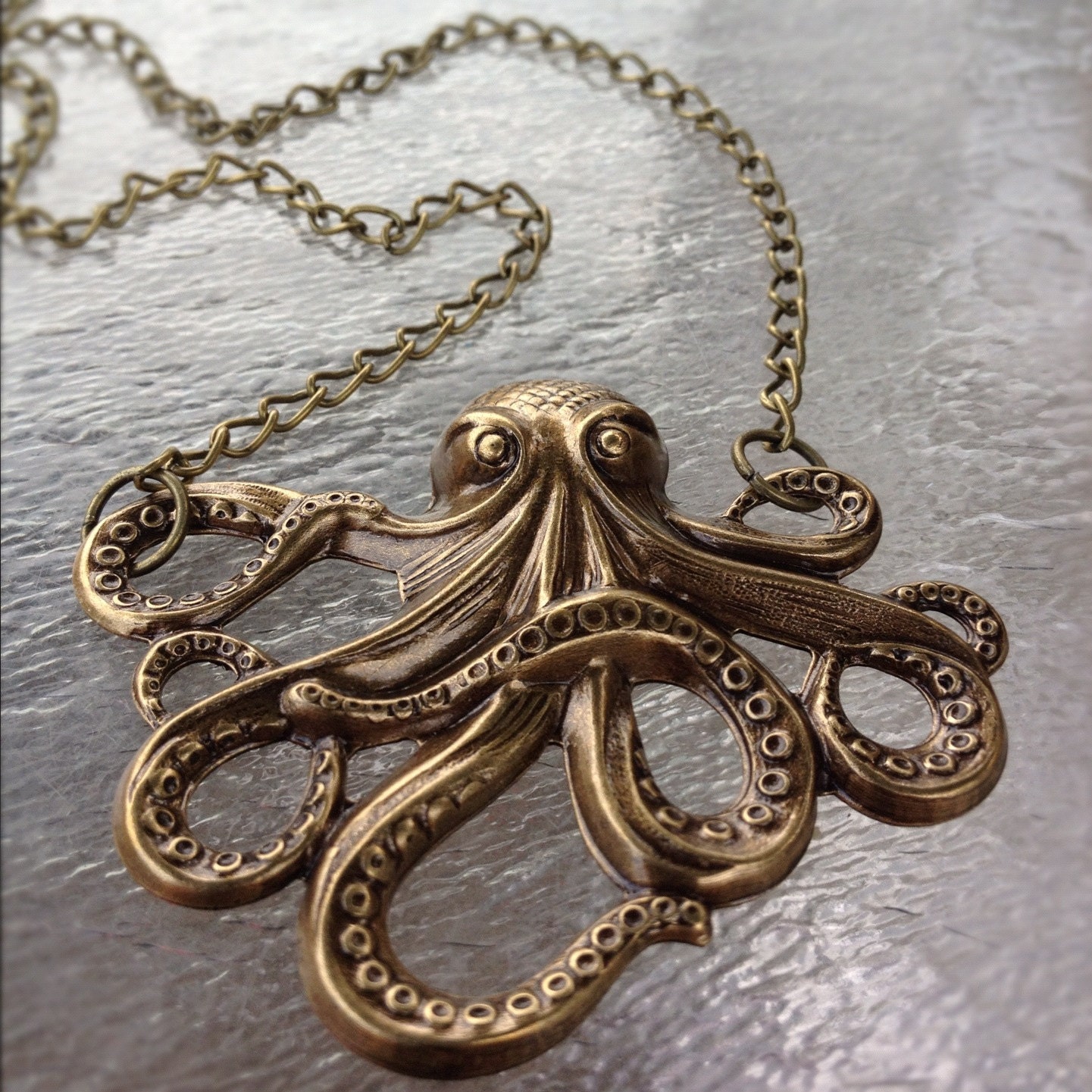 Vintage Bronze Octopus Pendant Necklace