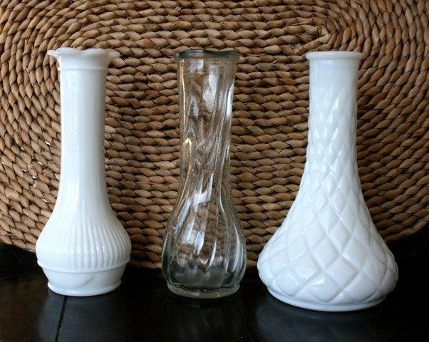 RESERVED Vintage Milk Glass and Clear Glass Vases Randall CFG CLG Brands