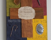 Be Yourself  Mixed Media Canvas Wall Art Paper Wood Metal Glass Copper Wire Mirror Religious