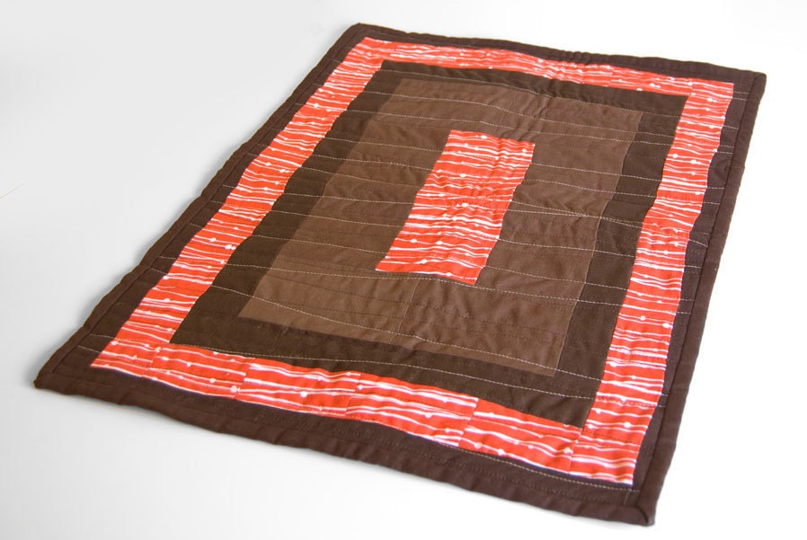 Modern Cat Mat: mini quilt in modern orange and brown rectangles