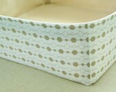 Modern Cat Bed in mod white and tan fabric with circles and lines
