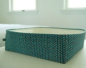 Modern Cat Bed in black and aqua dots with off-white fabric inside