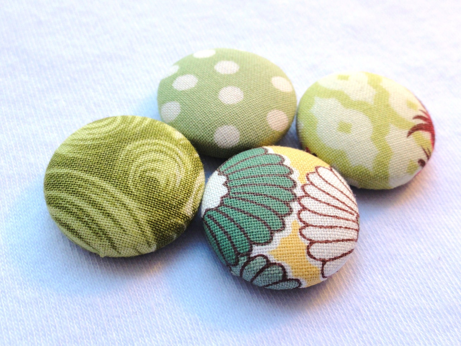 Green Floral Fabric Covered Button Magnets (set of 4) Calico