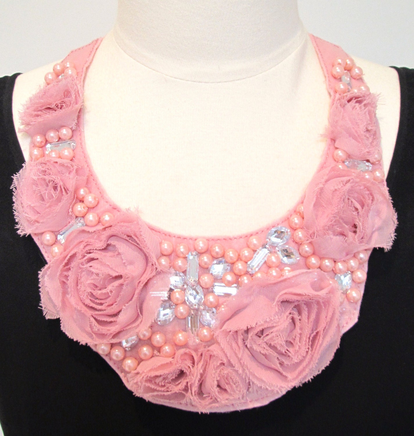 Statement necklace pink necklace lace necklace applique necklace beaded pearl necklace silver rhinestone necklace-Pretty In Pink Necklace