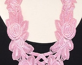 Statement necklace lace necklace pink necklace long necklace floral necklace pink lace ribbon necklace bib necklace-Pink Blush Necklace