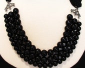 Pearl and lace necklace black pearl statement necklace lace bow necklace lace and pearl strands necklace evening-New York Midnight Necklace