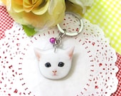 Kawaii White Kitten head keychain - A0015-K C15