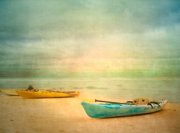 Docked - Art Print 8x10.  Serene beaches, kayaking in the Gulf of Mexico, relaxing blue skies, perfect vacation. Landscape Photography.