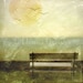 Waiting - Art Print.  Hand painted photograph of a quiet bench on Lake Huron, Michigan.  Beach photography.
