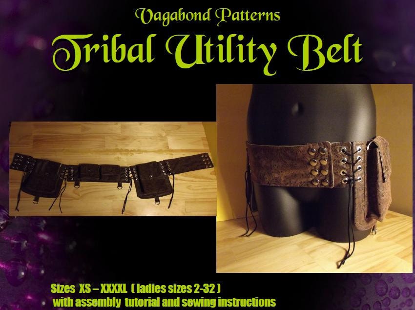 Tribal utility pocket belt PDF sewing pattern with pocket options and 37 page tutorial (sizes XS-4XL) by Vagabond Patterns