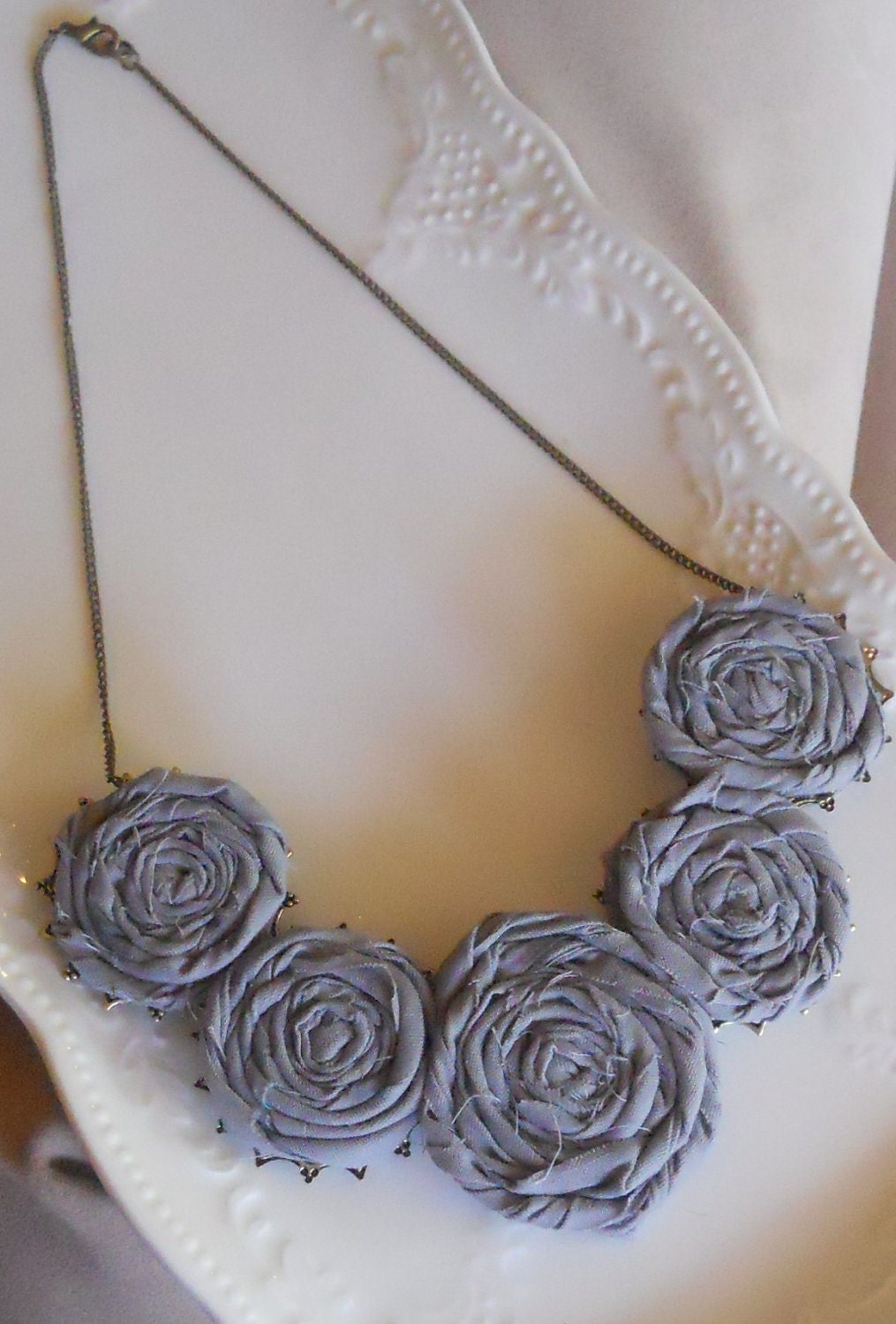 Gray Rosette Bib Necklace