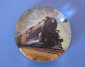 Northern Pacific Train Travel Advertising Poster Large Round Glass Paperweight Home Decor