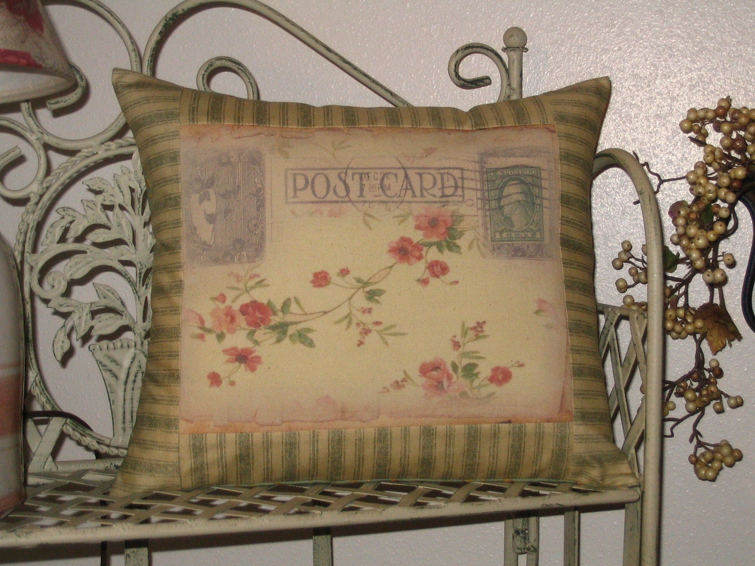 Floral Postcard Pillow Vintage Inspired Throw Decorative Pillow