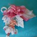 handmade spring pin brooch corsage - vintage beads lace - wire wrapped - little doll charm - pink white - hand painted face - lucite glass wood ribbon - retro style - shabby chic