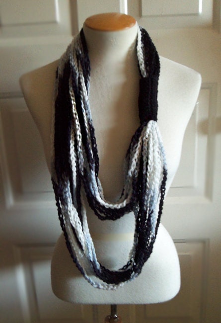 Chain Stitch Infinity Scarf - Muliti Colored Black, Grey, & White