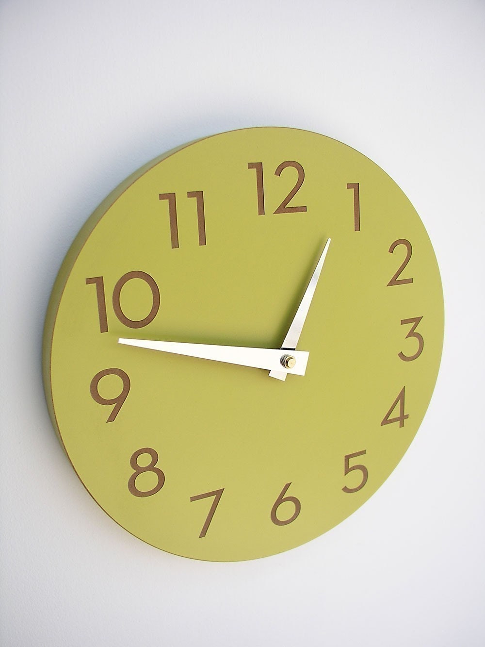 modern wall clock with numbers chartreuse