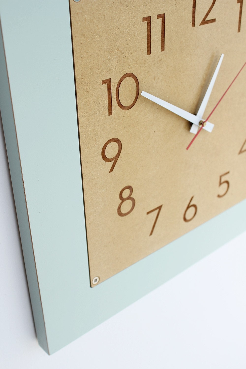 large retro modern clock with numbers, square