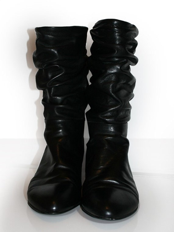 Sudini Vintage Italian Slouchy Black Leather Boots Sz. 7W
