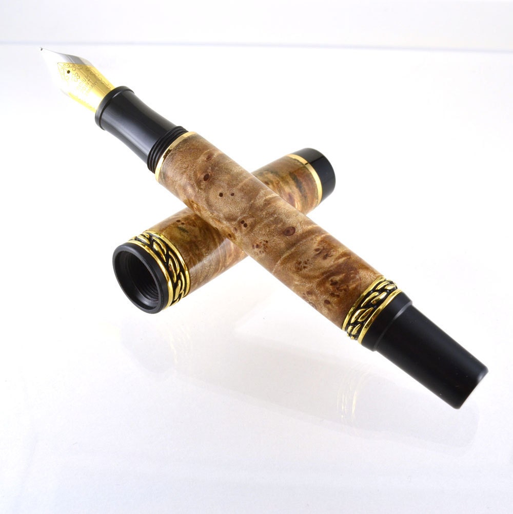 Big Leaf Maple Burl Fountain Pen - Handcrafted Olympian Elite Wood Fountain Pen