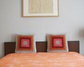 Hand Crocheted Granny Square Cushion Cover. Wool, in Blossom.