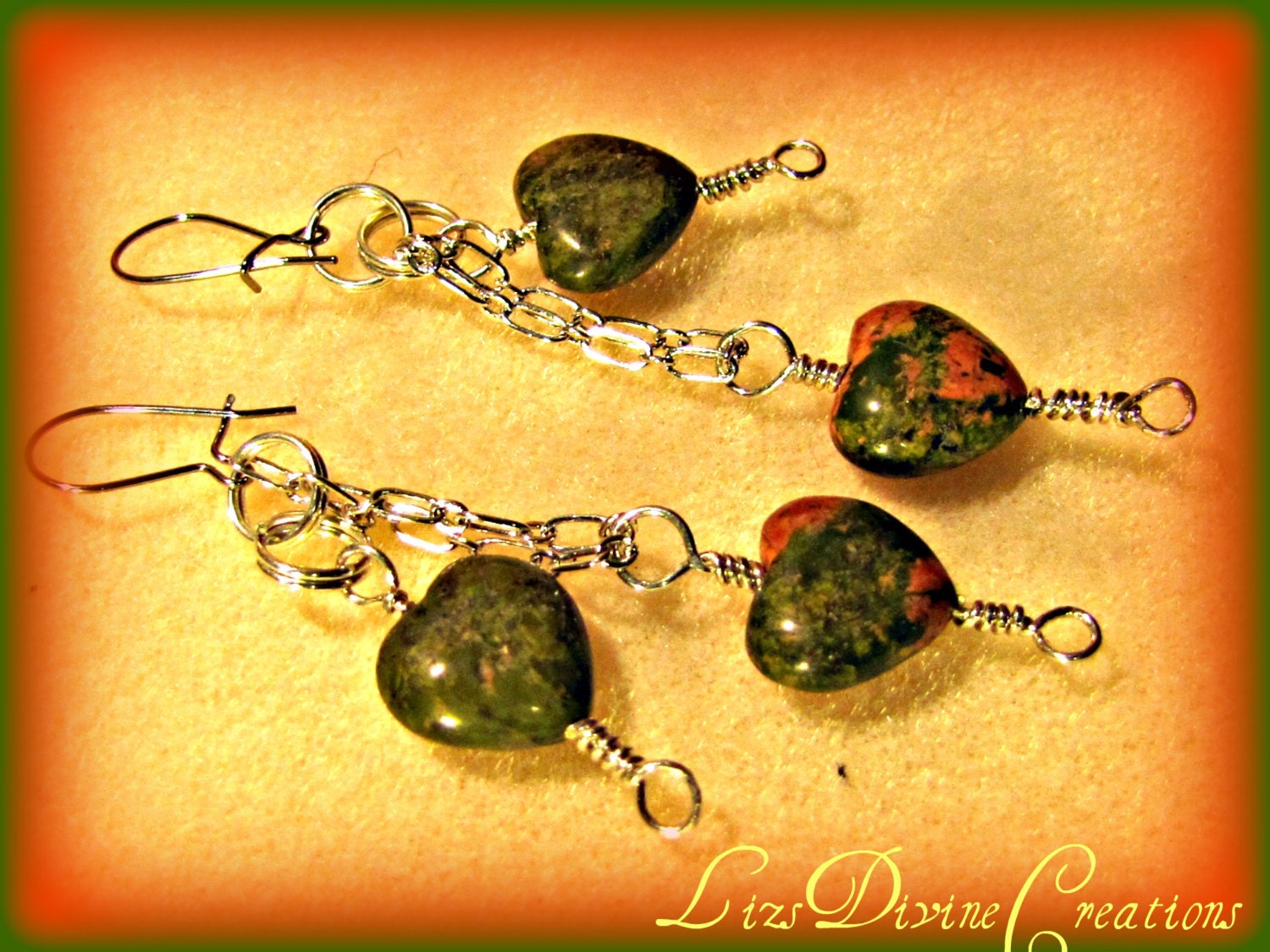 Unakite Dangling Hearts Earrings SALE Was 15.99 Now Only 8.99