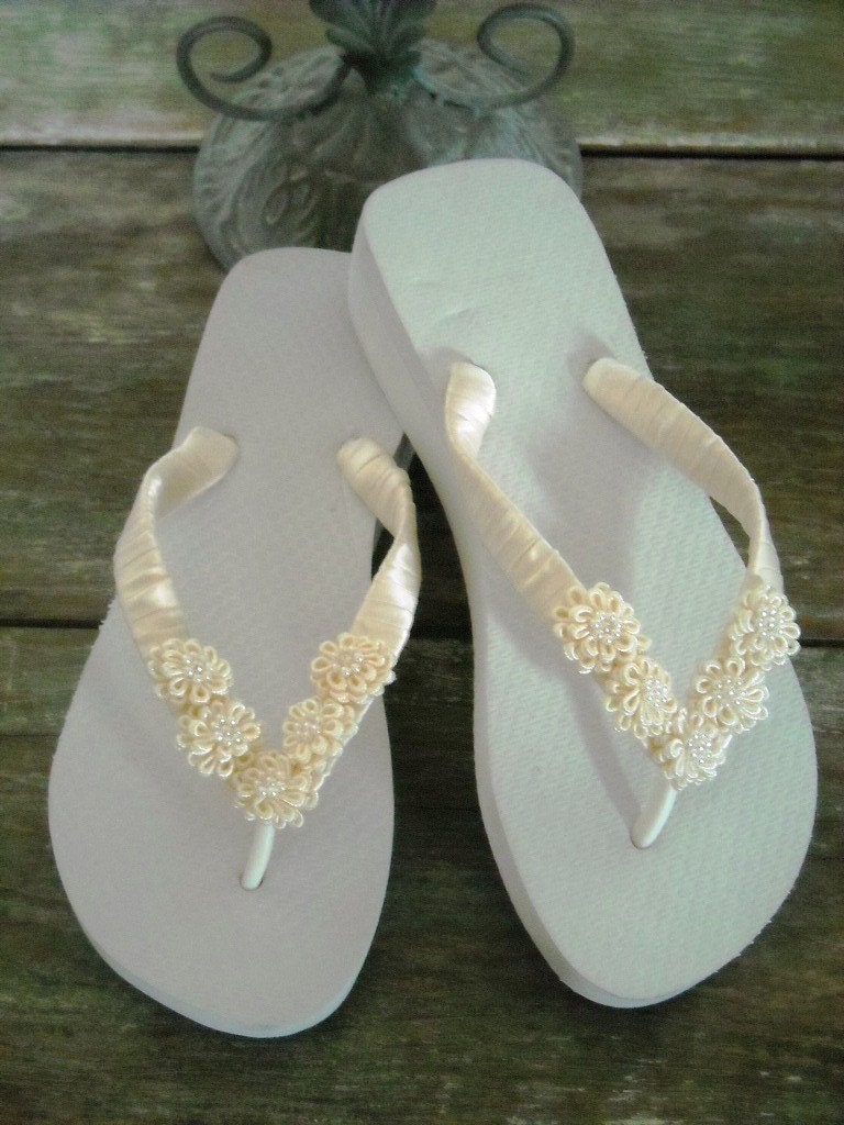 Ivory Elegance...Bridal Flip Flop Wedge Pearl  by SolelyCharming